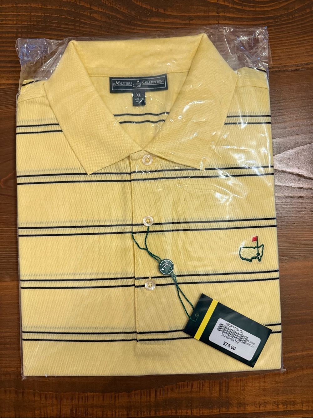 Masters Collection Men’s XL Yellow Striped Masters Logo Polo Shirt